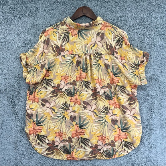 Time And Tru Hawaiian Button Shirt Floral Print Women Orange Size Medium - Picture 2 of 9